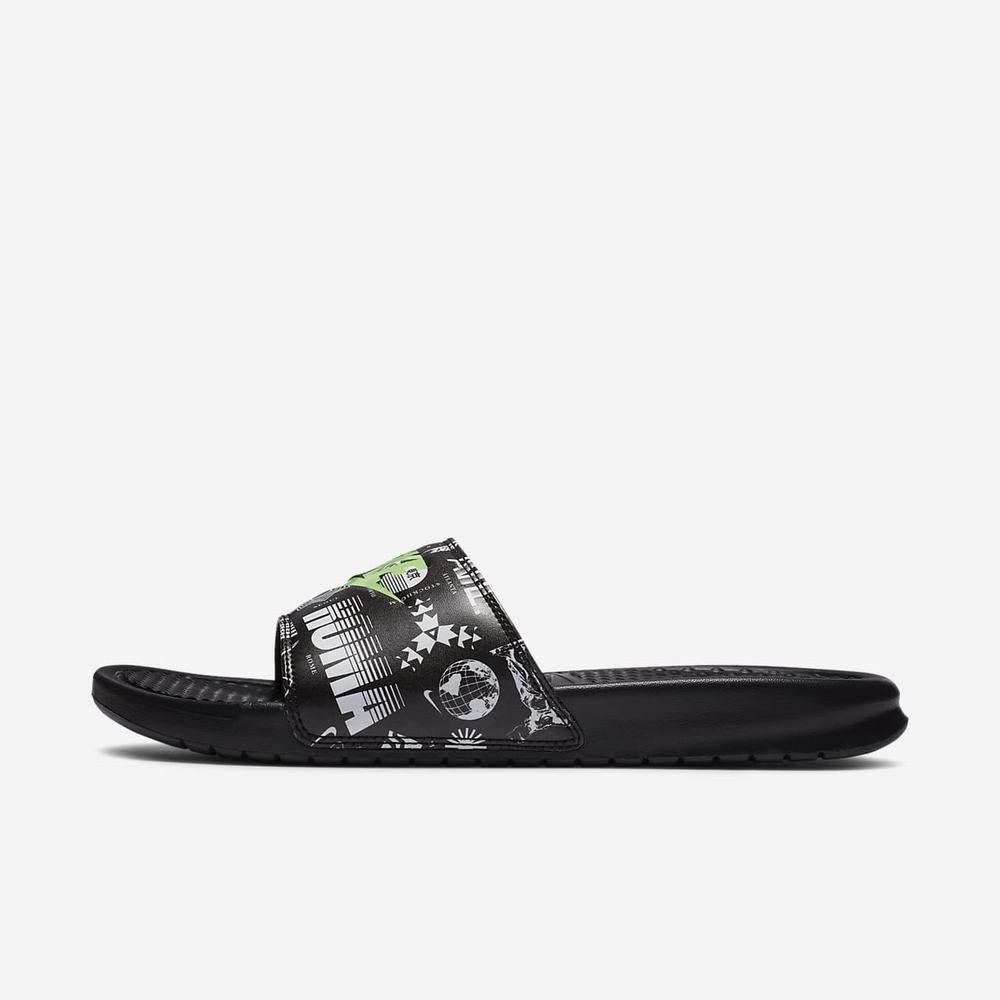 Claquette Nike Benassi JDI Noir 1685-473 Black/Black/White/Green Strike Homme | LGV-15218429